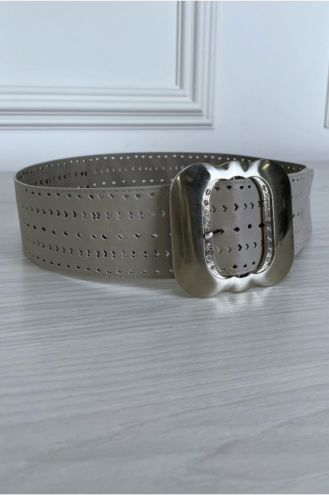 Grote riem met grijs patroon en zilveren gesp - 5