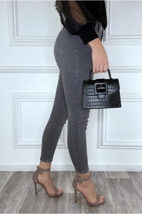 Gray slim high waist stretch jeans - 2
