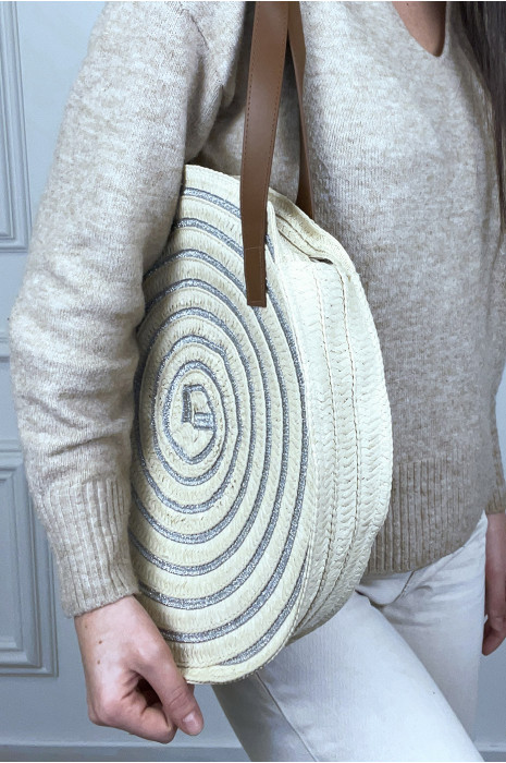 Sac de plage beige de forme ronde avec laniére camel - 4
