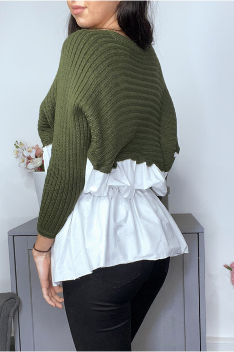 Pull chemise bimatiere kaki resserré à la taille - 3
