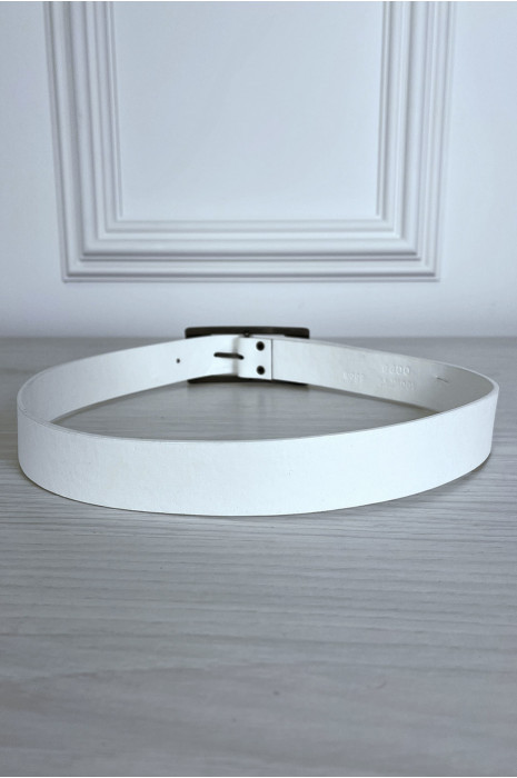 White faux leather belt with copper rectangle buckle - 1
