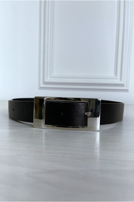 Ceinture noire en simili avec boucle cuivré rectangle - 2