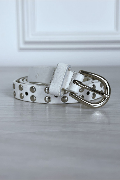Fine ceinture blanche en simili clouté - 1