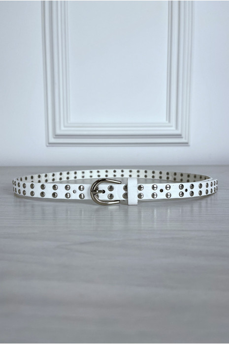 Thin white studded faux leather belt - 3