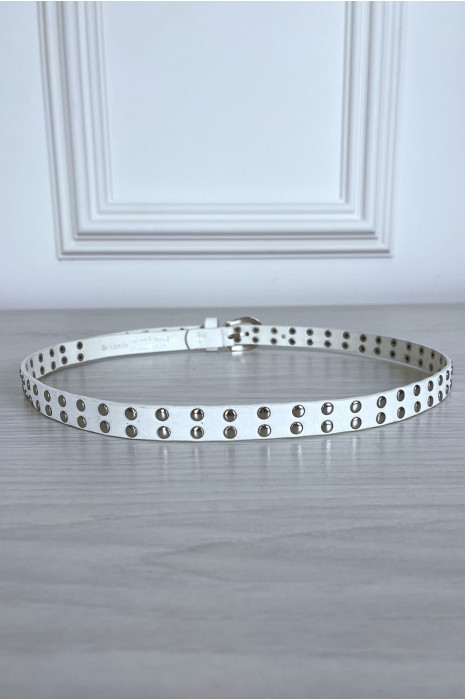 Dunne witte faux lederen riem met studs - 4