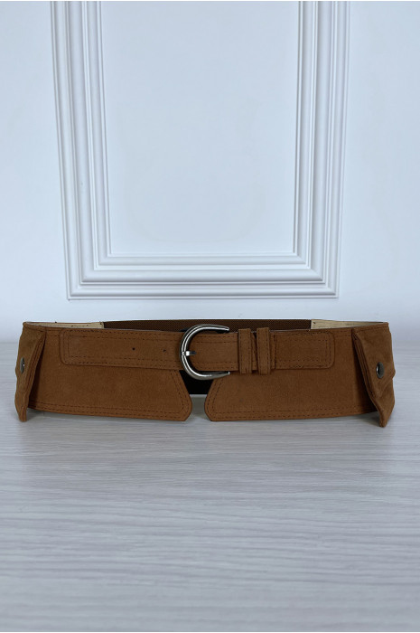 Camel suede belt with integrated pocket on the sides - 1