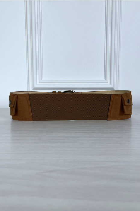 Ceinture camel en suédine avec pochette intégré sur les côtés - 3