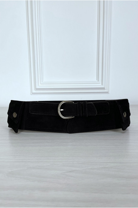 Zwart suede riem met geïntegreerd zakje aan de zijkanten - 1