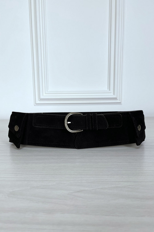 Black suede belt with integrated side pocket - 1