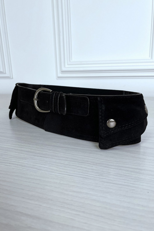 Black suede belt with integrated side pocket - 2