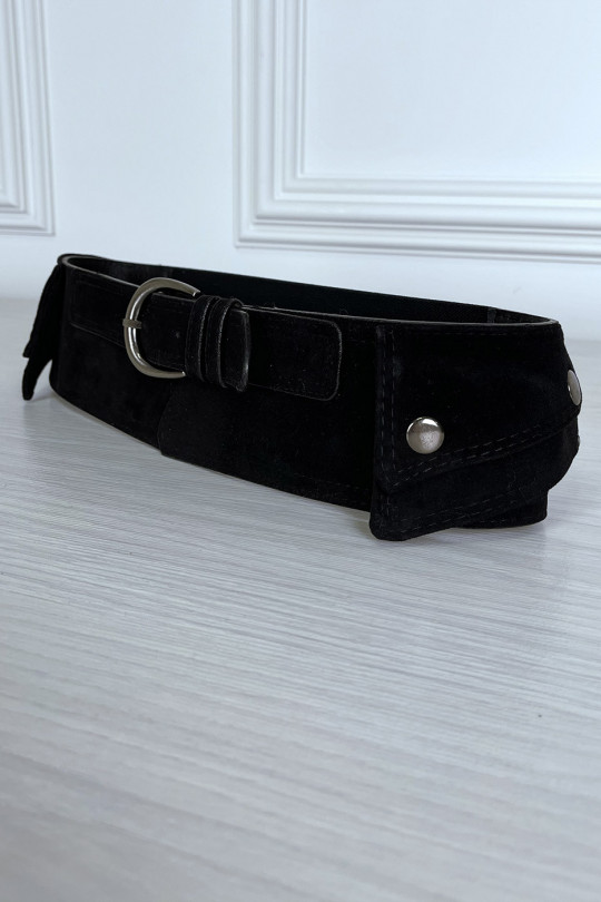 Black suede belt with integrated side pocket - 3