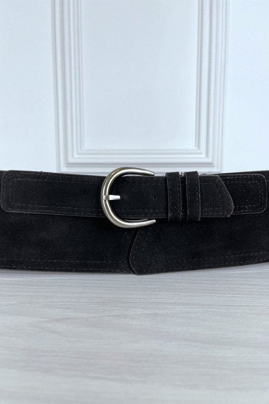 Black suede belt with integrated side pocket - 4