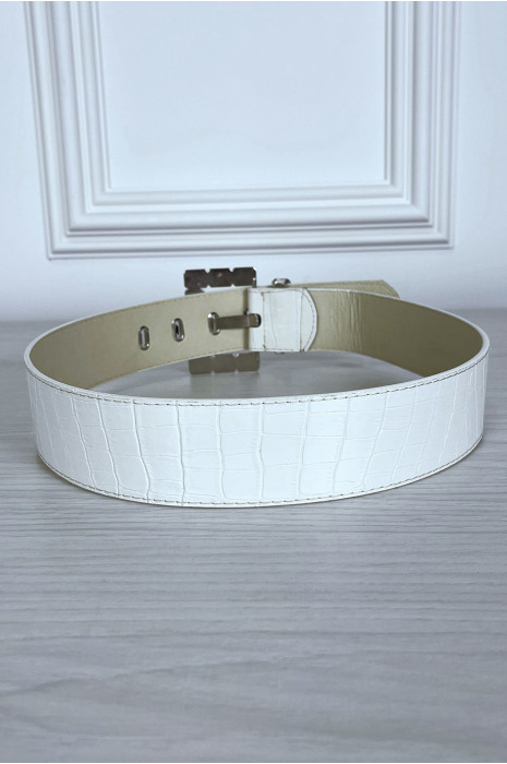 Witte imitatieleren riem met dessin en mooie gesp - 3