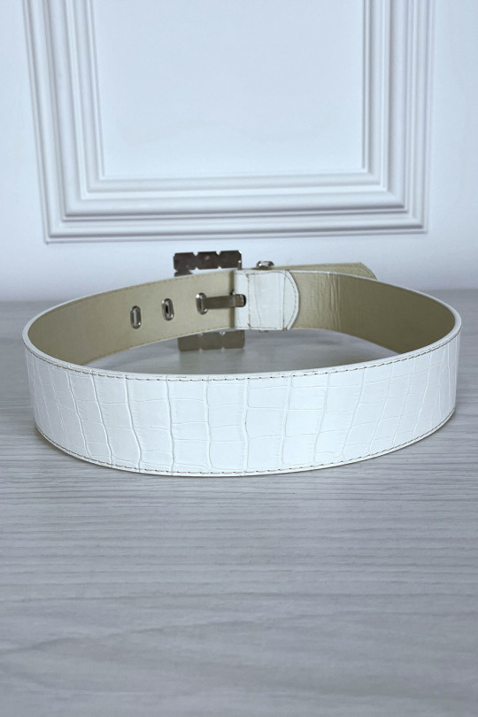 White patterned faux leather belt with pretty buckle - 3
