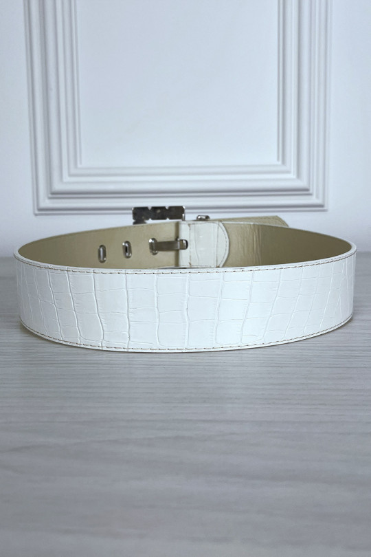 White patterned faux leather belt with pretty buckle - 4