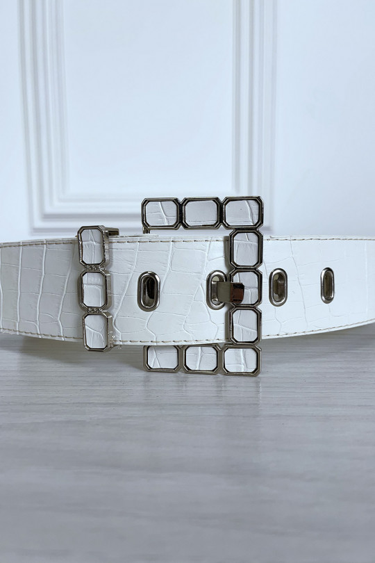 White patterned faux leather belt with pretty buckle - 6