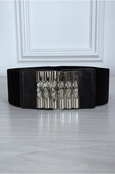 Ceinture noir avec boucle à crochet et élastique à la taille - 1
