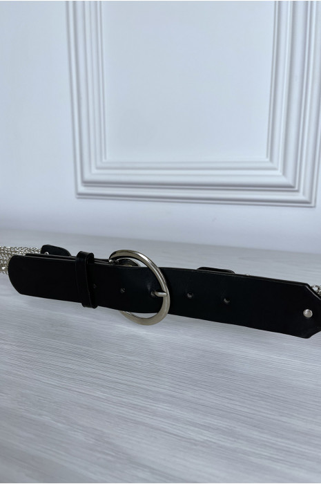 Ceinture noire en simili avec chêne et accessoire argenté - 7