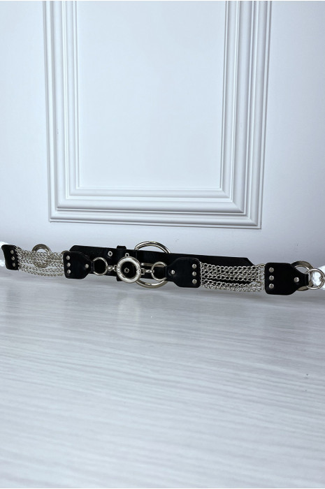 Ceinture noire en simili avec chêne et accessoire argenté - 9