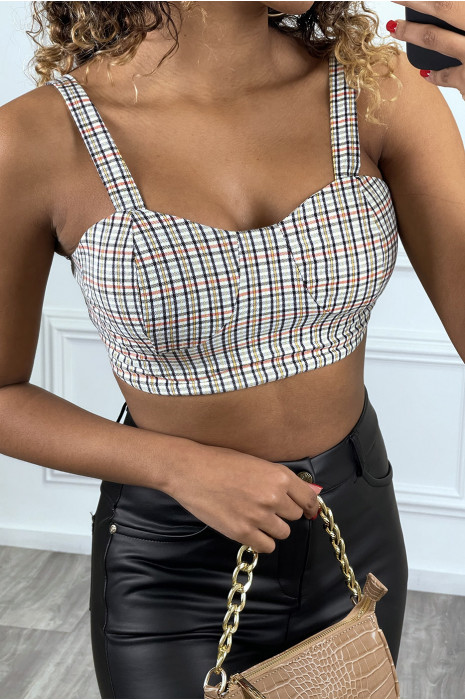 Top débardeur à carreau gris et rose avec bonnet et fermeture au dos - 2