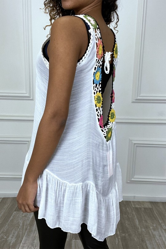 White tunic dress with colorful lace on the straps - 3