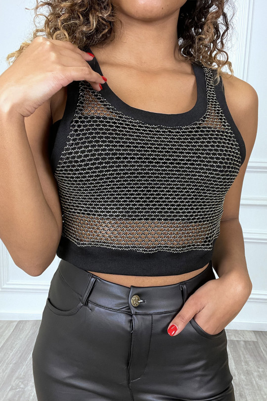 Black mesh crop top with gold thread - 2