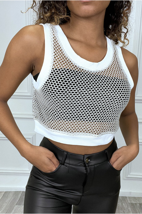 Crop top écru en maille avec fil doré - 1