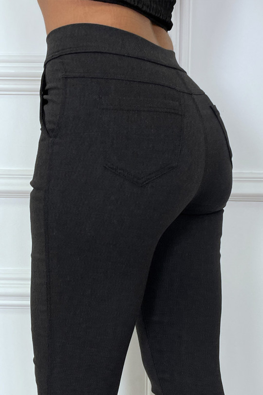 Pantalon slim noir taille haute avec boutons et fausse poche - 7