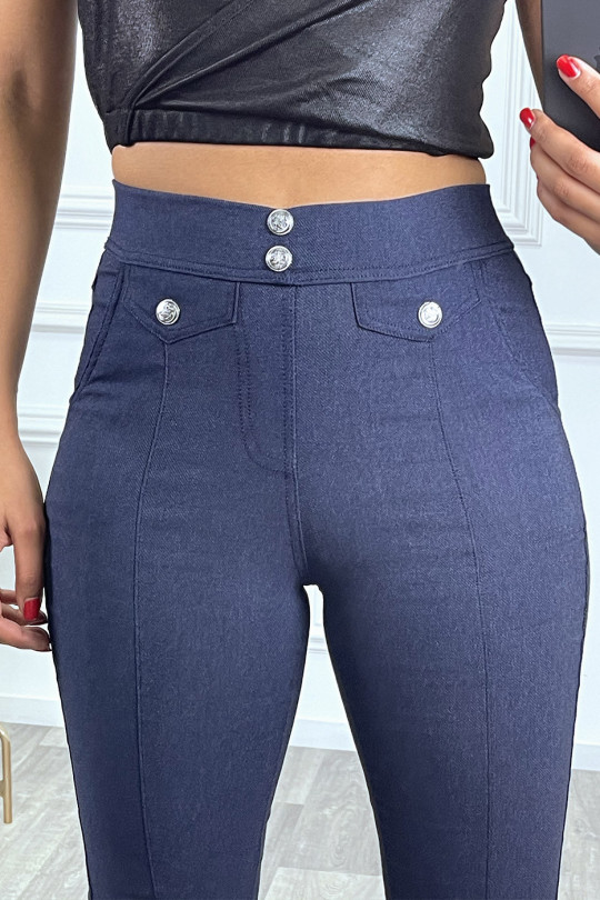 High-waisted slim navy PaHSalon with buttons and fake pocket - 10