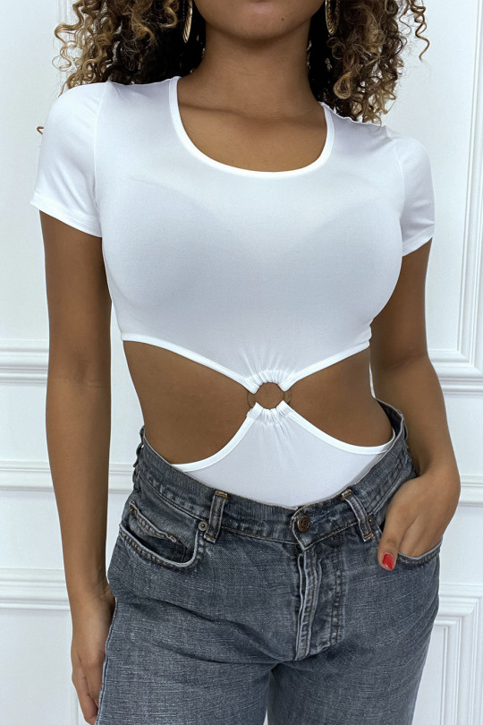White body trikini style t-shirt with rings - 5