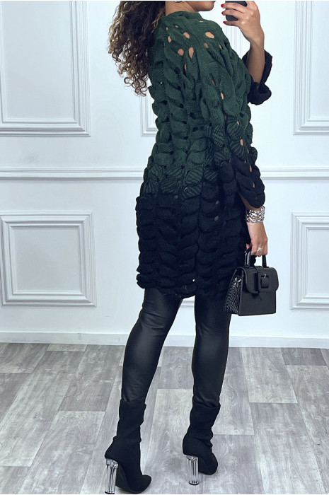 Gilet vert et noir en maille torsadée à relief - 2