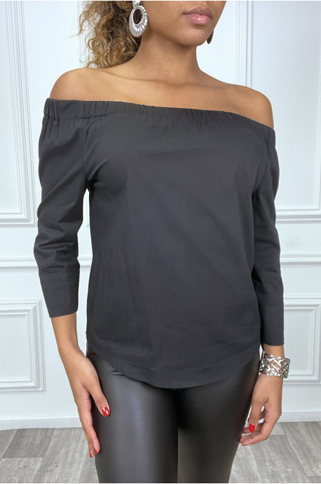 Chemisier noir à col bardot en élastique - 3