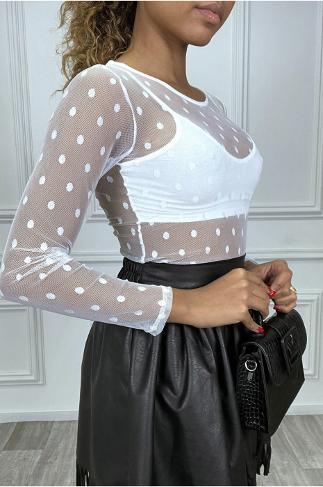 White sheer tulle body with dots - 2