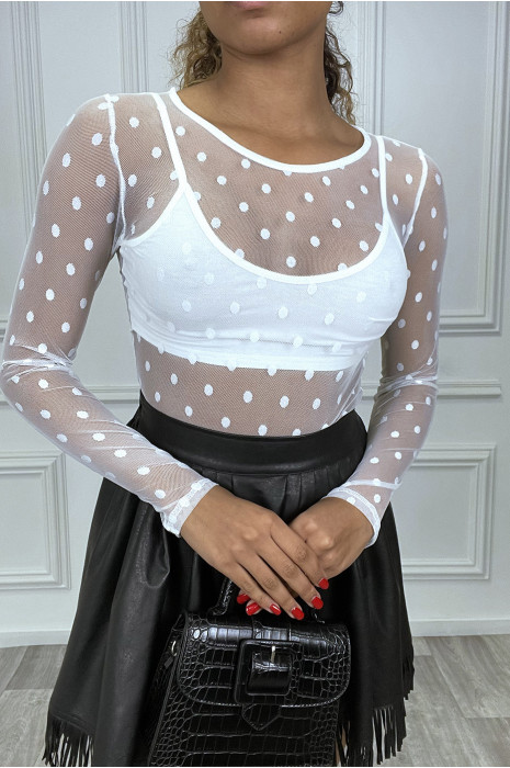 White sheer tulle body with dots - 3