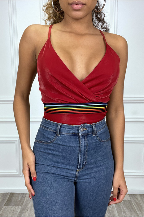 Glanzend bordeaux rood lichaamspakkinghart met veelkleurige band - 1
