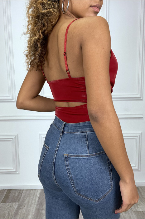 Shiny burgundy body wrap heart with multicolored band - 3