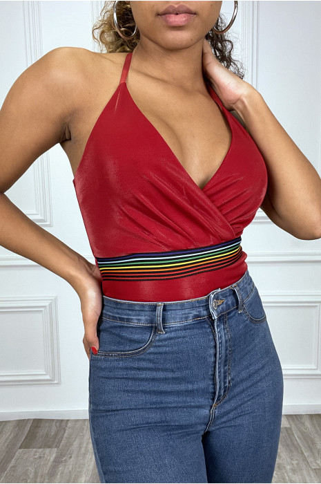 Shiny burgundy body wrap heart with multicolored band - 4