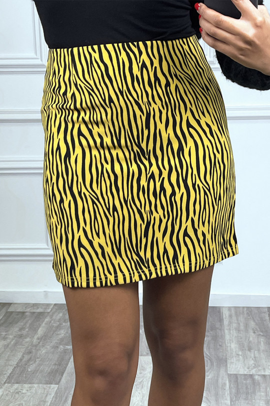 Mustard zebra straight mini skirt - 2