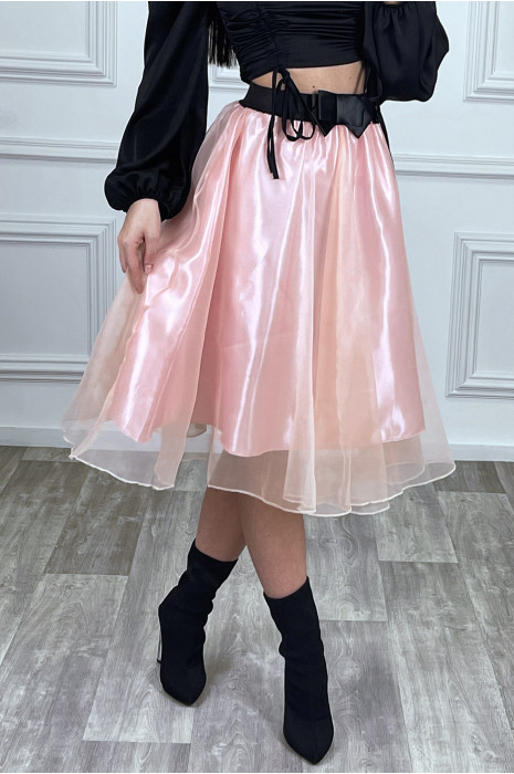 skirts Jupe 3 4 rose en tulle doubl avec ceinture papillon satin