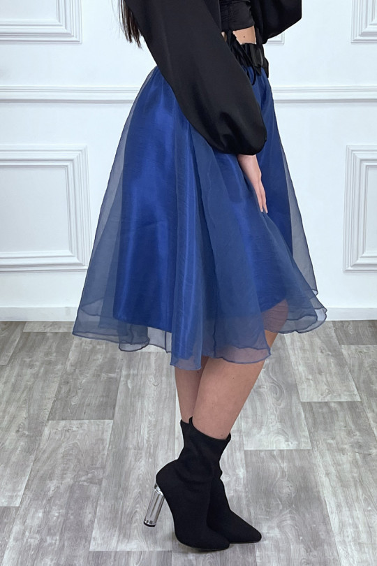 Jupe 3/4 blanche en tulle doublé avec ceinture papillon satiné Jupe 3/4 blanche en tulle doublé avec ceinture papillon satiné