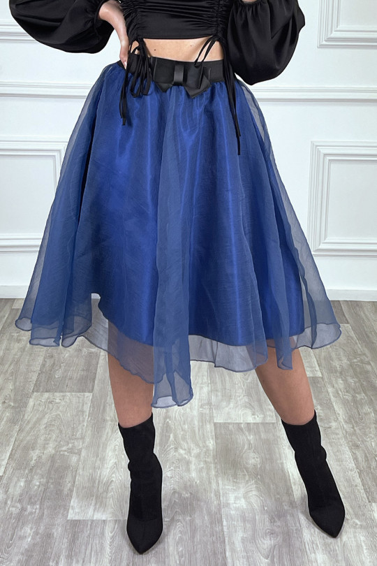 Jupe 3/4 blanche en tulle doublé avec ceinture papillon satiné Jupe 3/4 blanche en tulle doublé avec ceinture papillon satiné