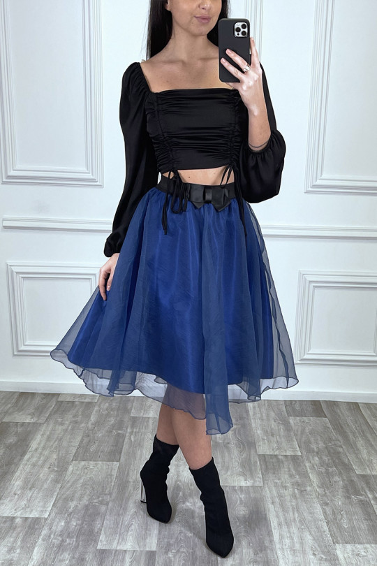 Jupe 3/4 blanche en tulle doublé avec ceinture papillon satiné Jupe 3/4 blanche en tulle doublé avec ceinture papillon satiné