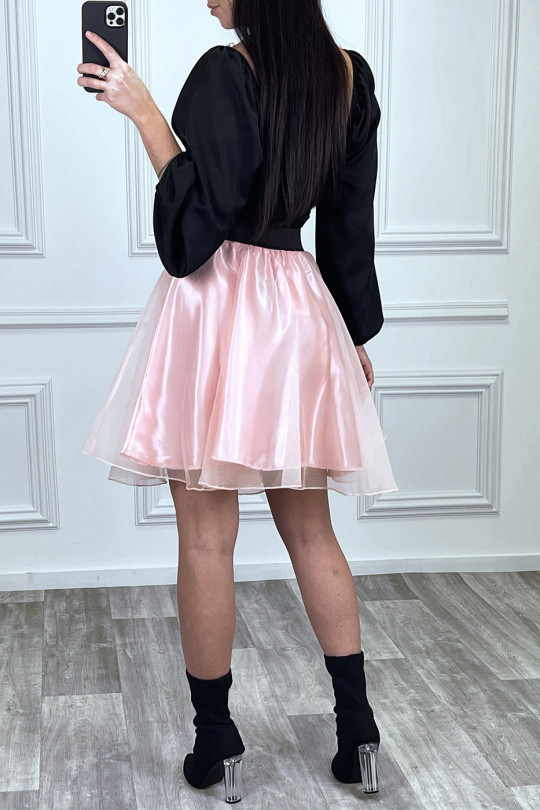 Pink flared tulle skirt with pearls - 1