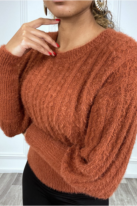 Very soft cognac sweater with open back and bow - 3