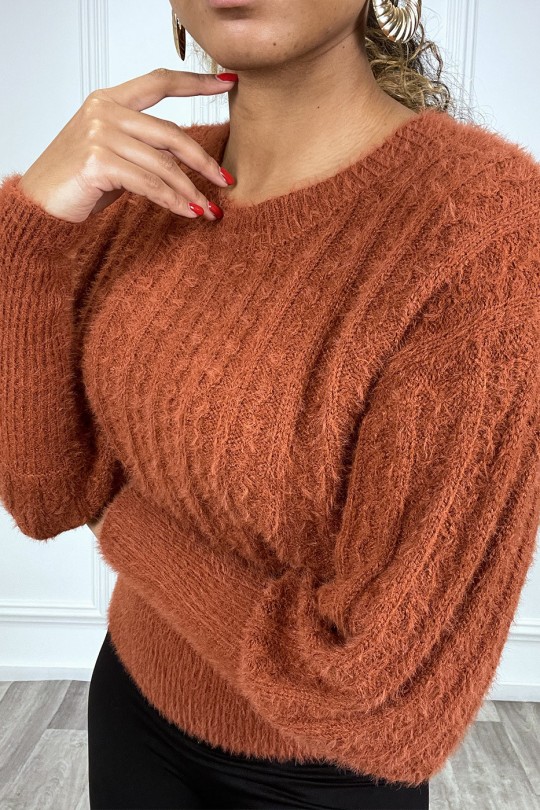 Very soft cognac sweater with open back and bow - 3