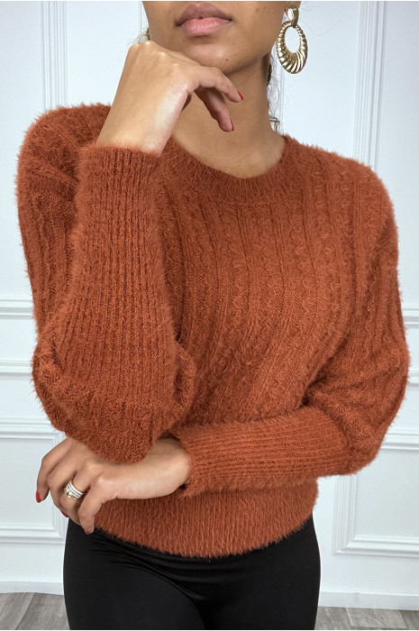 Zeer zachte cognac sweater met open rug en strik - 4