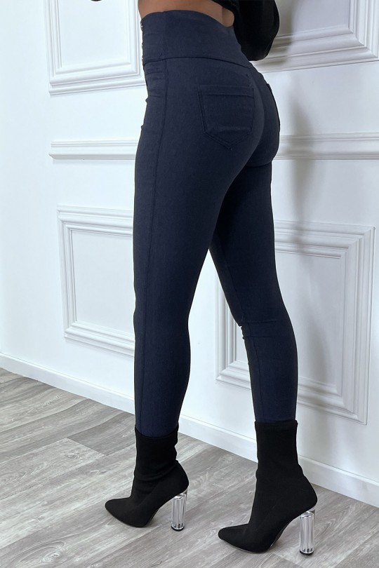 Navy high waist slim pants with buttons at the waist - 7