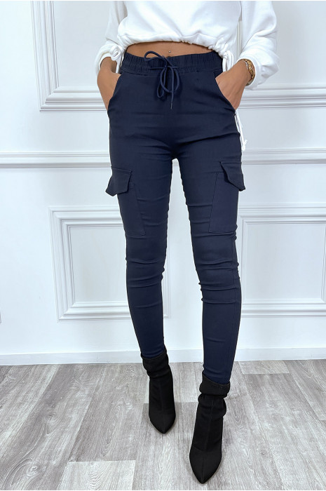 Pantalon cargo marine avec poches et cordon à la taille - 1
