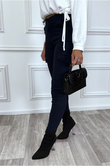 Pantalon cargo marine avec poches et cordon à la taille - 7