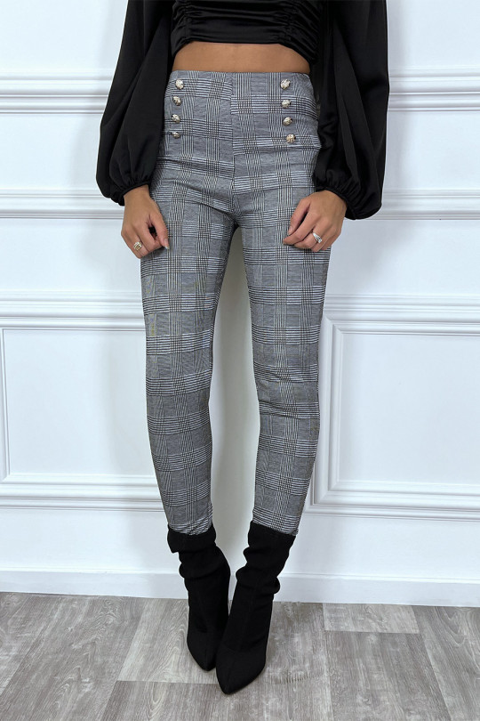 Pantalon gris à carreaux boutonné en haut